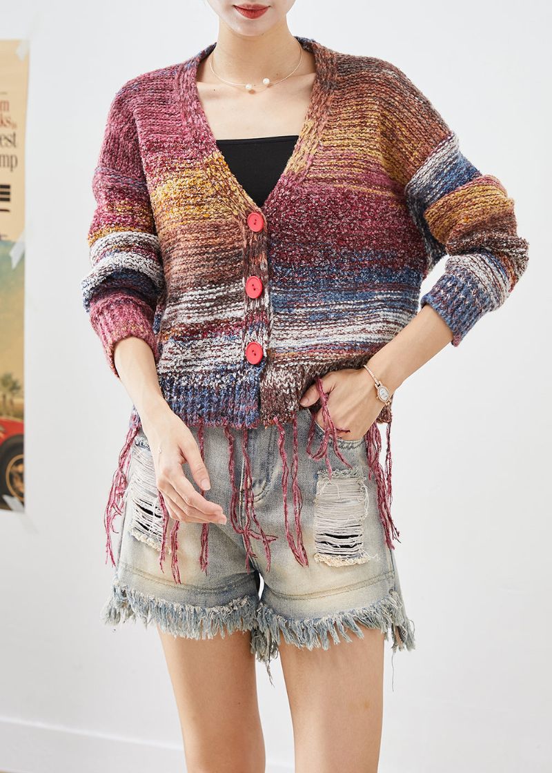 Bohemian Tasseled Tie Dye Knit Jacket Fall