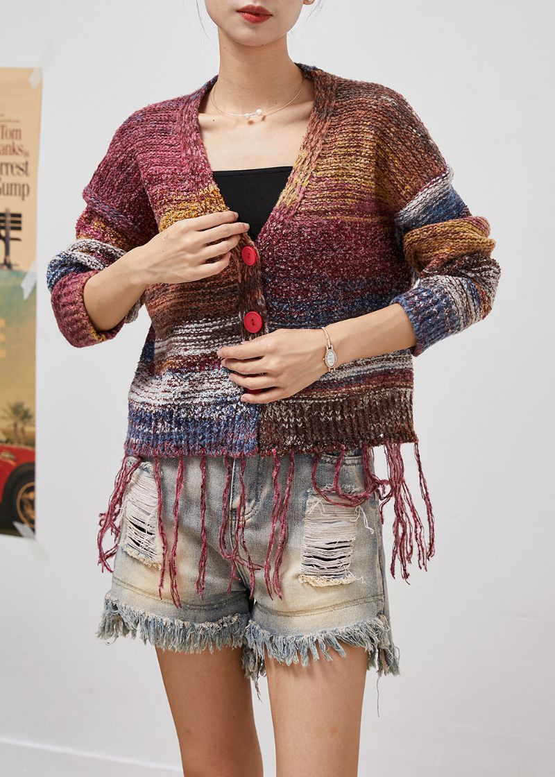 Bohemian Tasseled Tie Dye Knit Jacket Fall - Dame cardigans