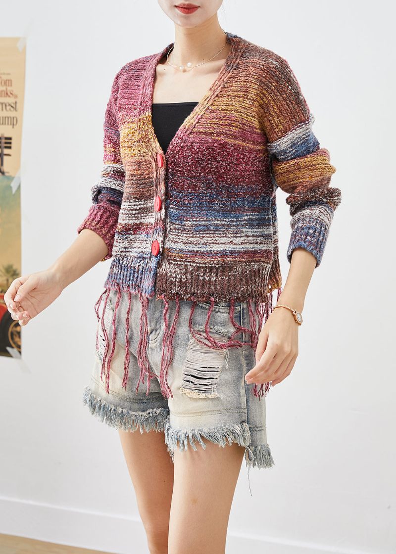 Bohemian Tasseled Tie Dye Knit Jacket Fall - Dame cardigans