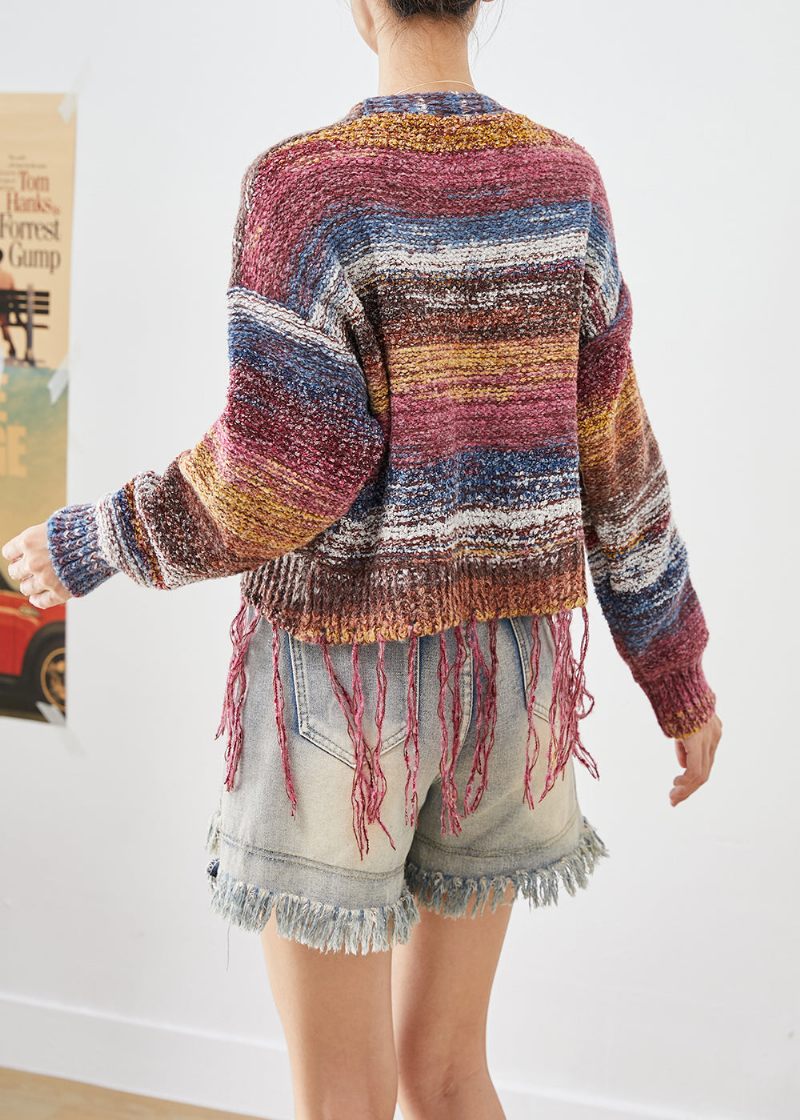 Bohemian Tasseled Tie Dye Knit Jacket Fall - Dame cardigans