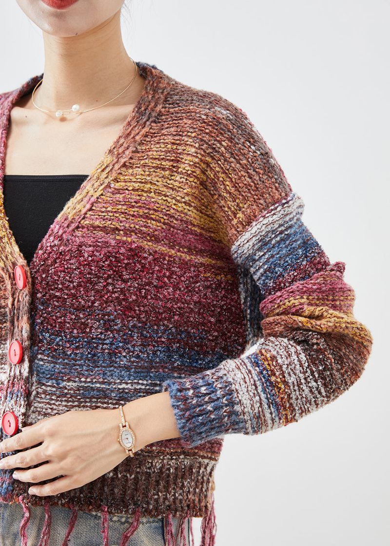 Bohemian Tasseled Tie Dye Knit Jacket Fall - Dame cardigans