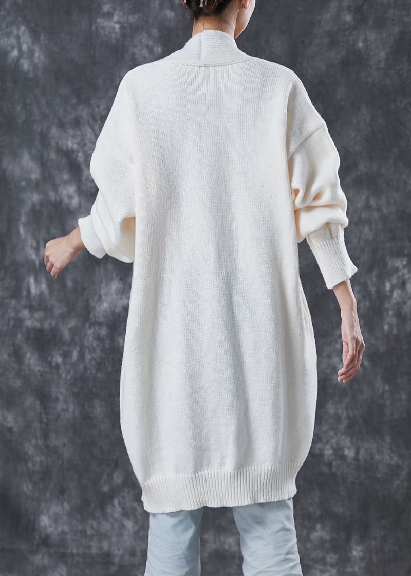 Bohemian White Oversized Kinesisk Knap Strik Cardigans Forår - Dame cardigans