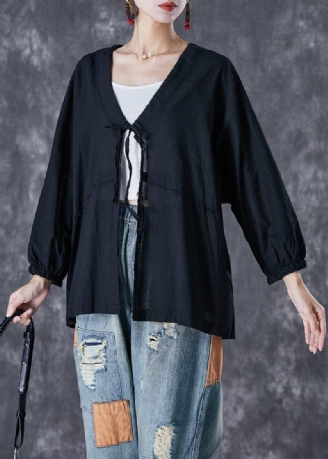 Boho Black Oversized Lace Up Linned Cardigan Fall