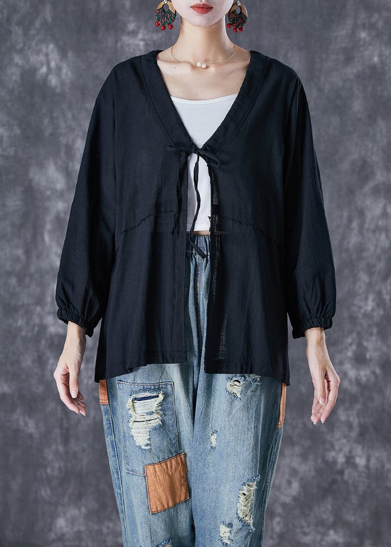 Boho Black Oversized Lace Up Linned Cardigan Fall - Dame cardigans