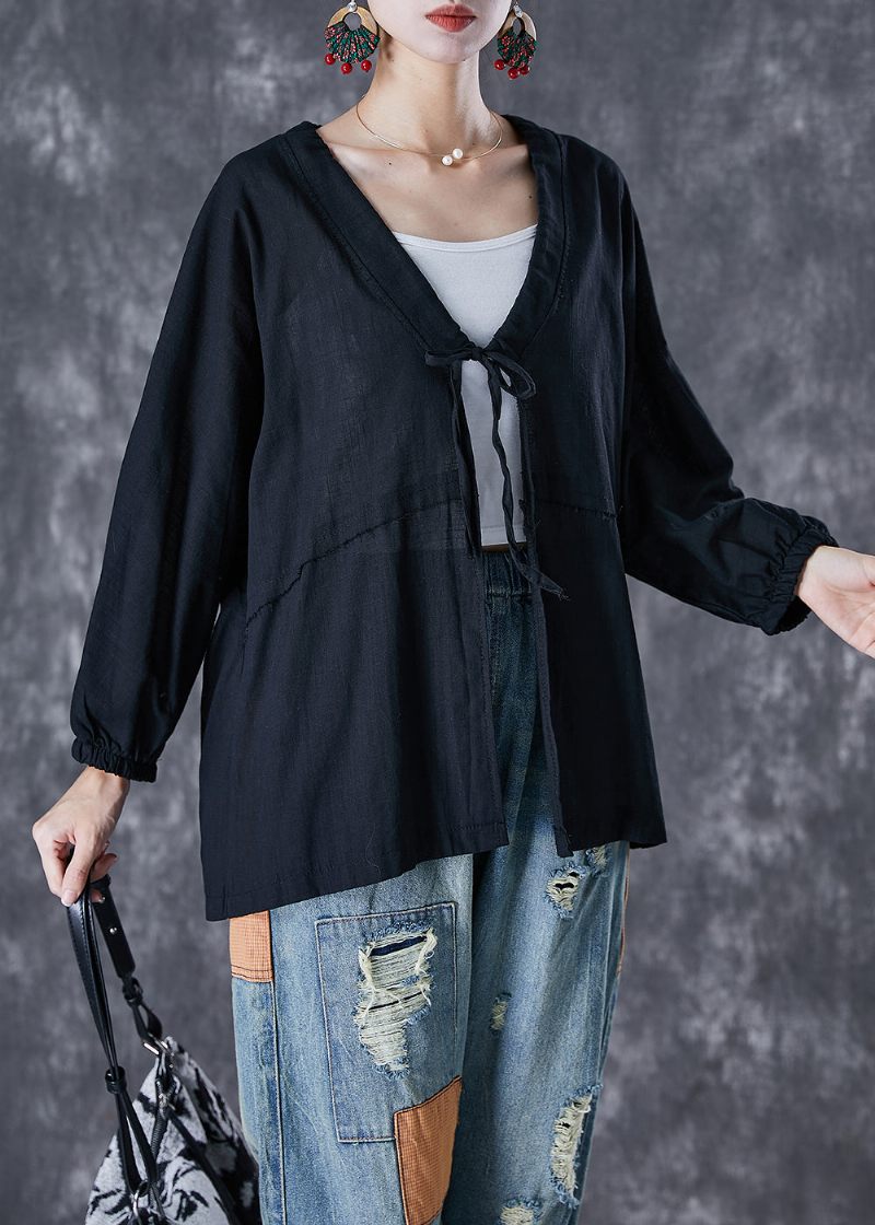 Boho Black Oversized Lace Up Linned Cardigan Fall - Dame cardigans