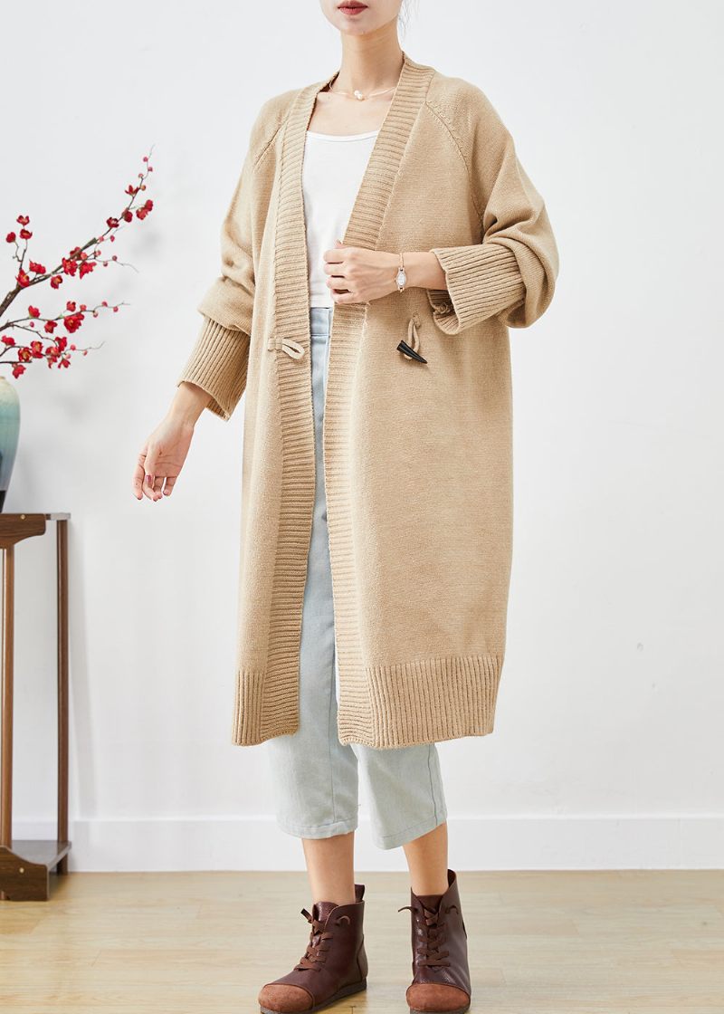 Boho Light Camel Oversized Horn Button Strik Løs Coat Fall - Dame cardigans