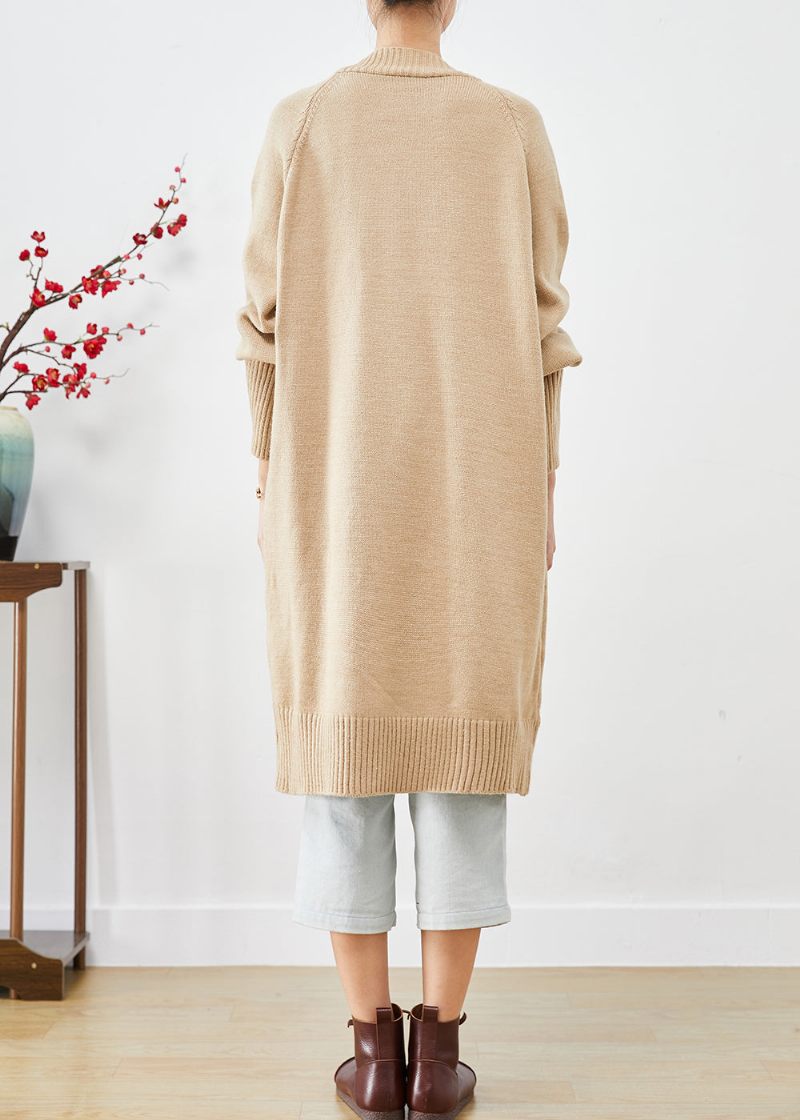 Boho Light Camel Oversized Horn Button Strik Løs Coat Fall - Dame cardigans