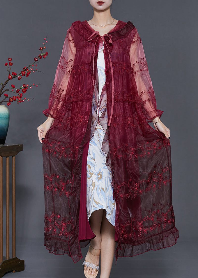 Boho Mulberry Broderet Organza Hætte Cardigan Sommer - Dame cardigans