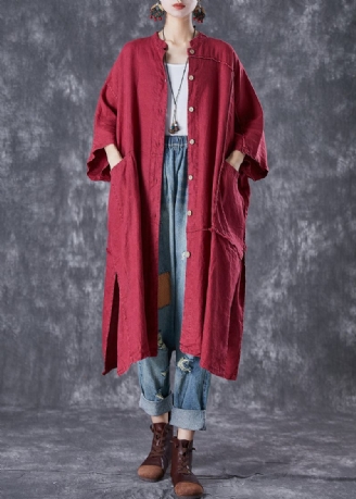 Boho Mulberry Oversized Patchwork Side Åben Linned Lang Cardigan Sommer