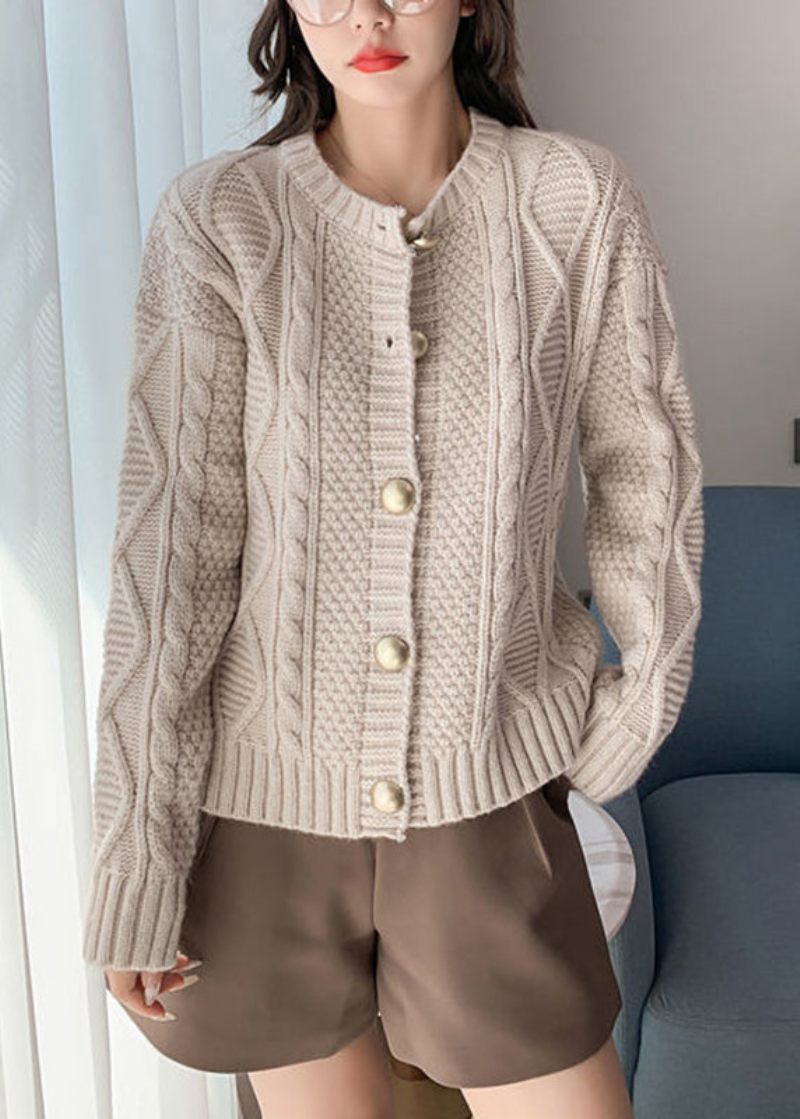 Boutique Beige O-hals Knap Kabel Strik Cardigan Fall