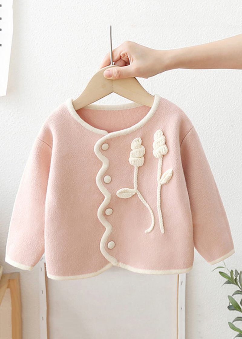 Boutique Pink O-hals Knap Patchwork Strik Baby Coat Langærmet