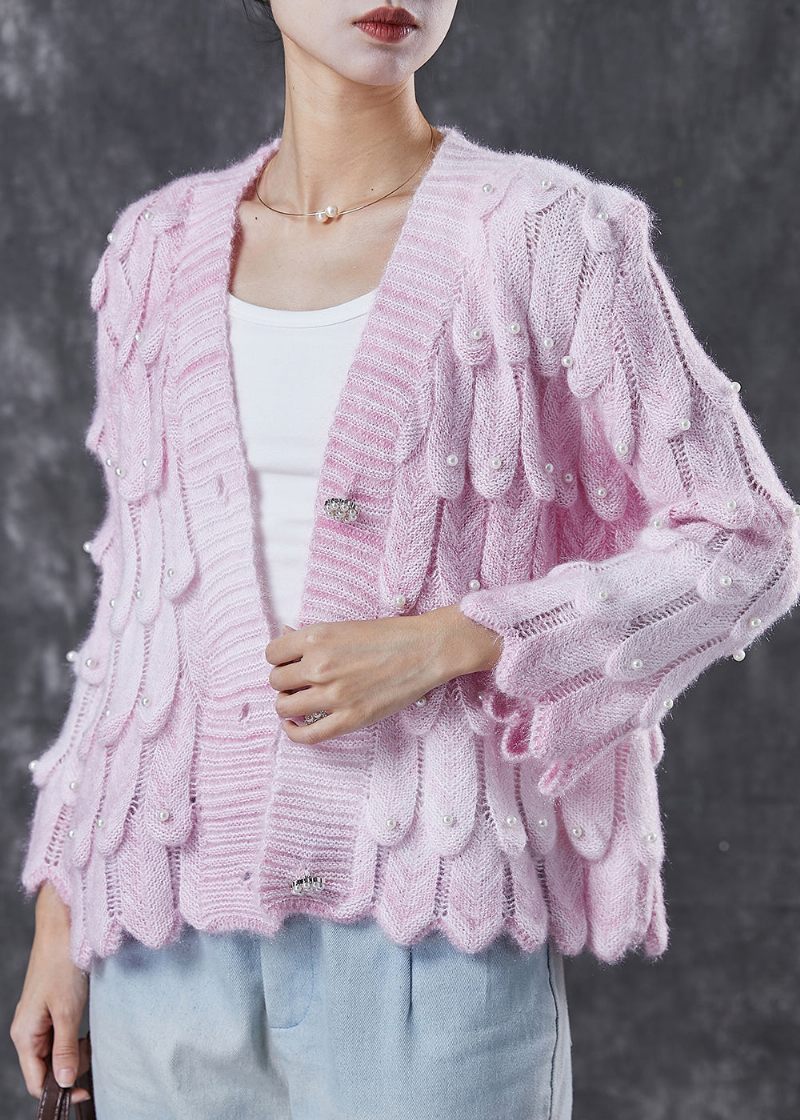 Boutique Pink V-hals Nail Bead Strik Cardigan Spring