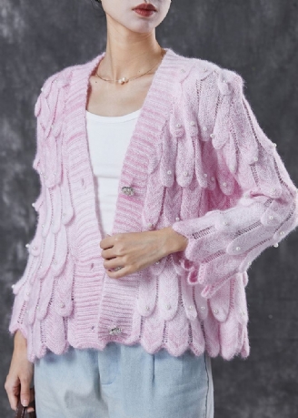 Boutique Pink V-hals Nail Bead Strik Cardigan Spring