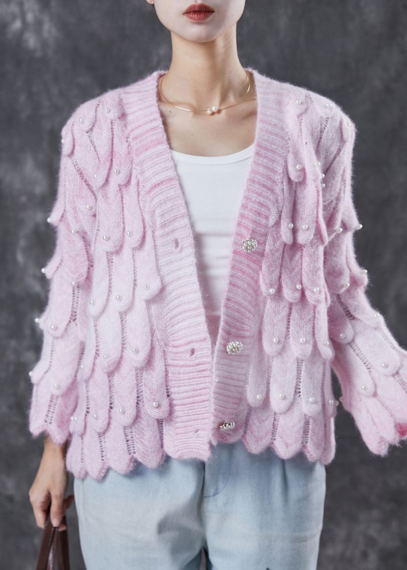 Boutique Pink V-hals Nail Bead Strik Cardigan Spring - Dame cardigans