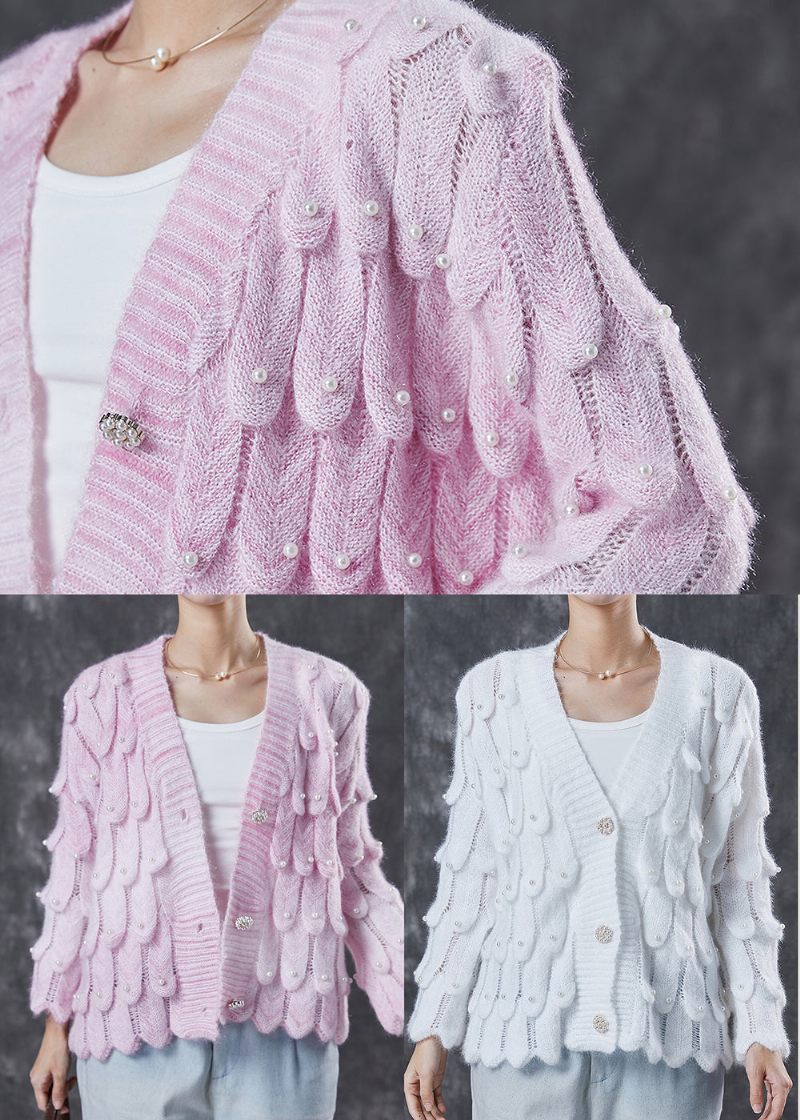 Boutique Pink V-hals Nail Bead Strik Cardigan Spring - Dame cardigans