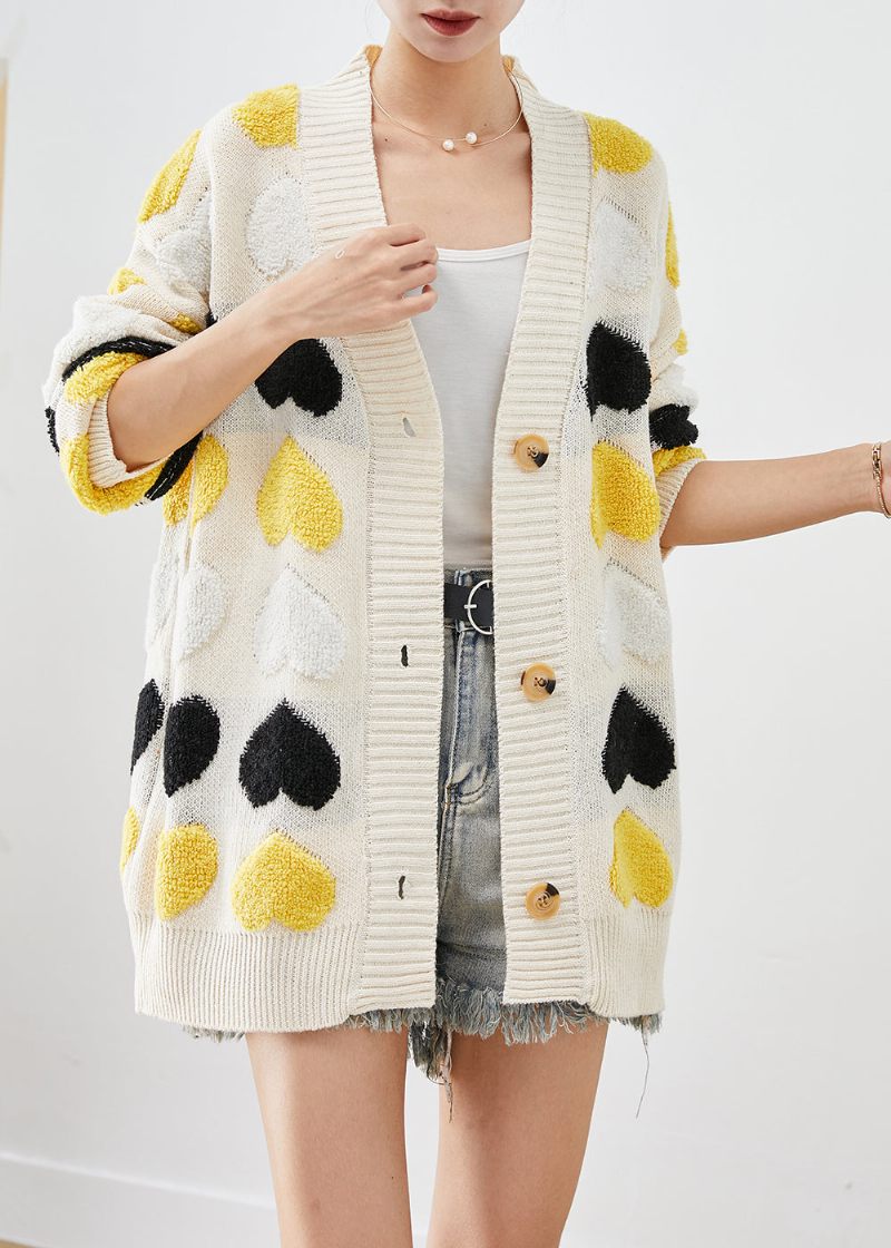 Boutique White Love Jacquard Button Down Strik Cardigan Fall - Dame cardigans