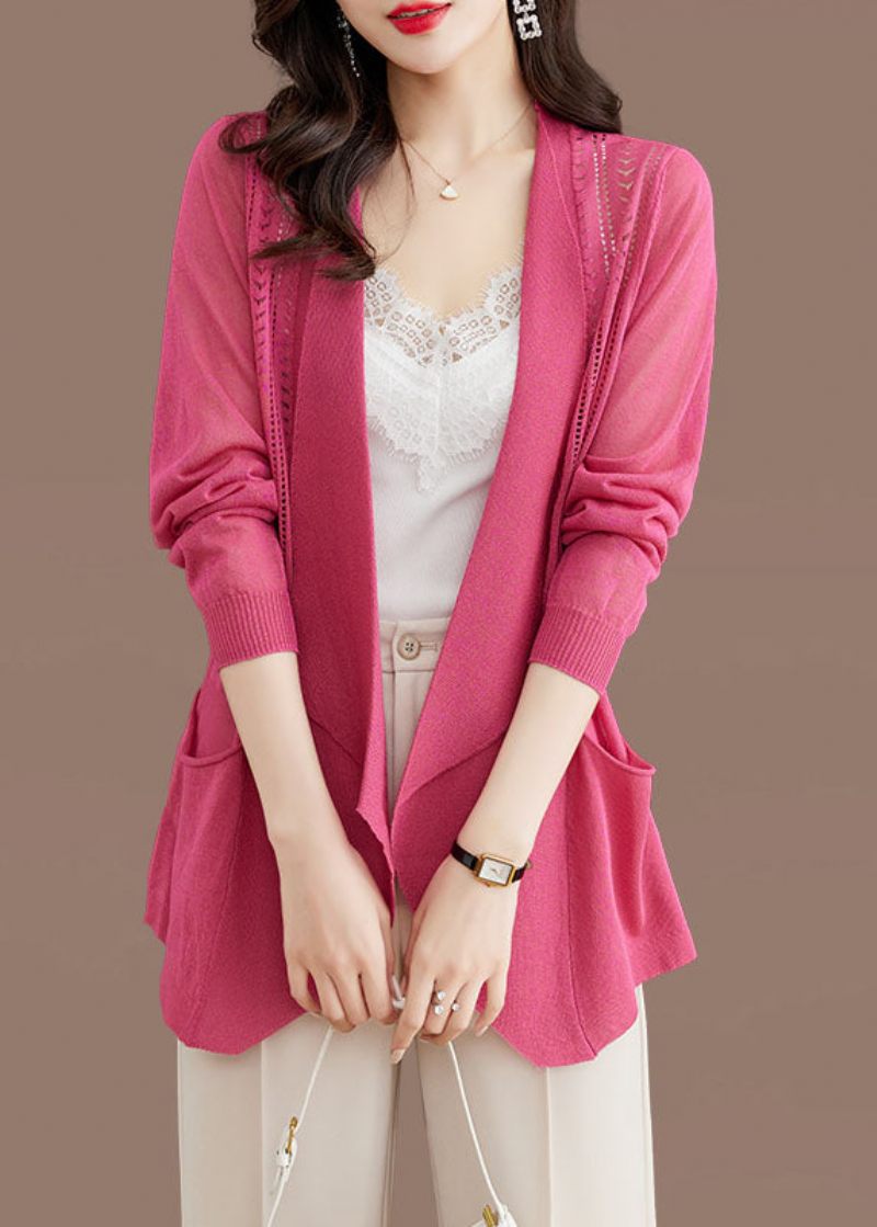 Brief Rose Notched Lommer Ice Size Strik Cardigans Sommer