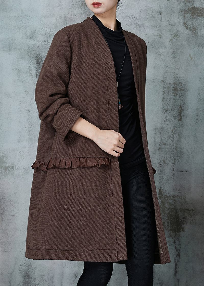 Brune Patchwork Bomuldscardigans Oversized Flæsede Fjeder