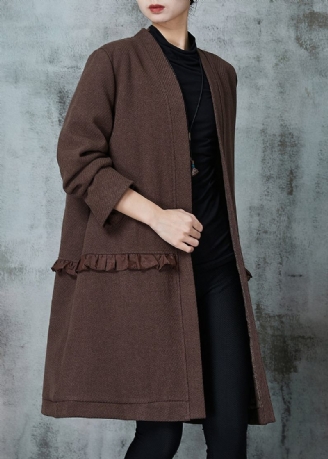 Brune Patchwork Bomuldscardigans Oversized Flæsede Fjeder