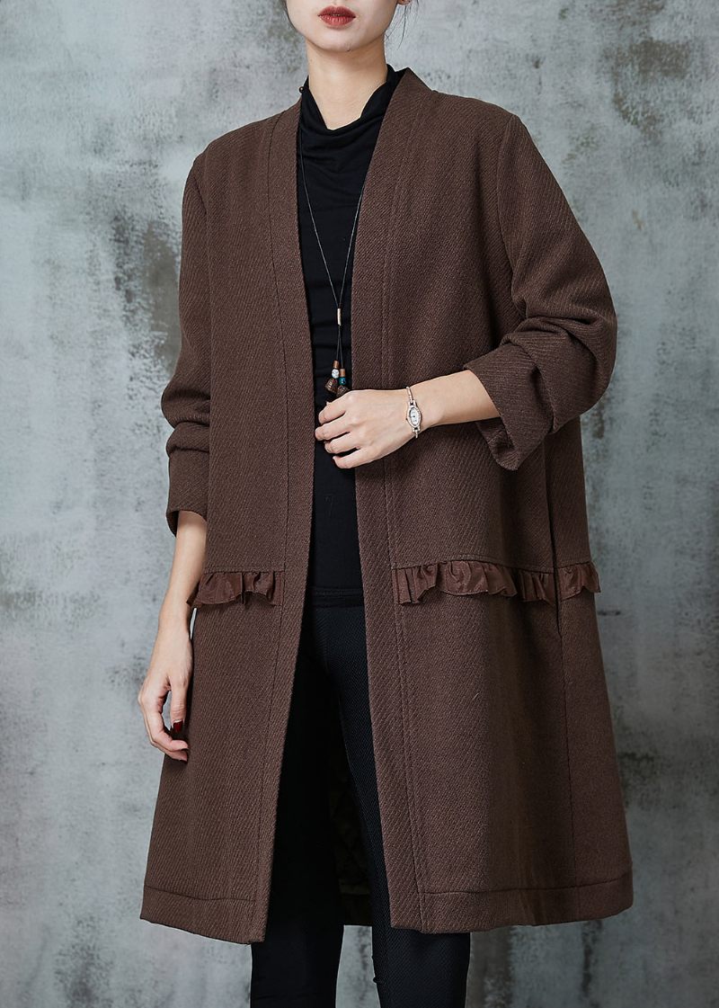 Brune Patchwork Bomuldscardigans Oversized Flæsede Fjeder - Dame cardigans