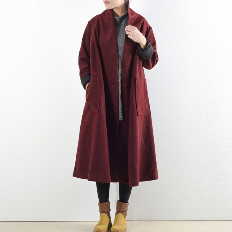 Burgundy Uldfrakker 2024 Vintertrenchcoats Plus Størrelse Cardigans