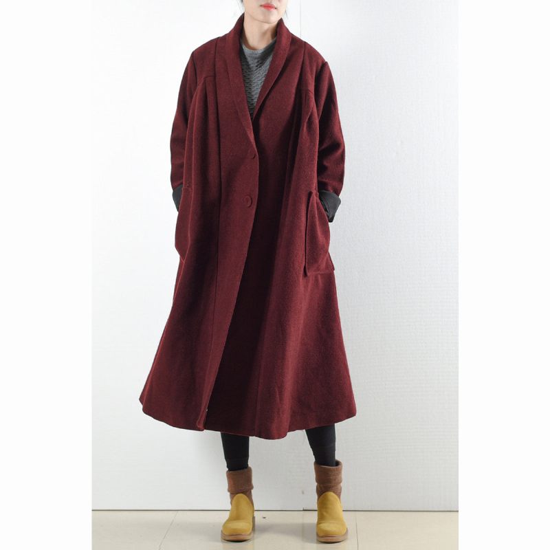 Burgundy Uldfrakker 2024 Vintertrenchcoats Plus Størrelse Cardigans - Dame cardigans