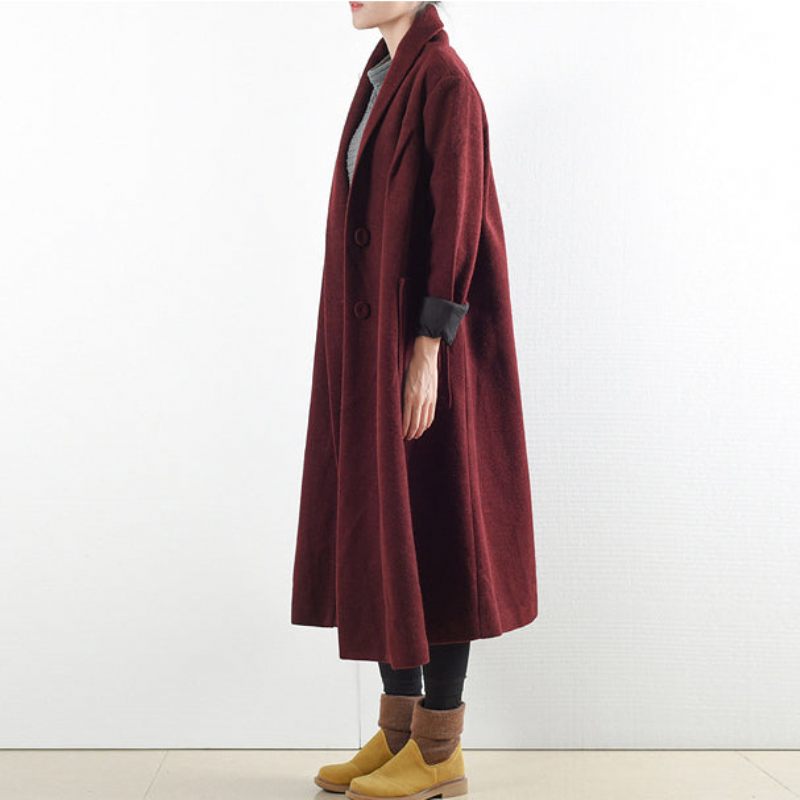 Burgundy Uldfrakker 2024 Vintertrenchcoats Plus Størrelse Cardigans - Dame cardigans