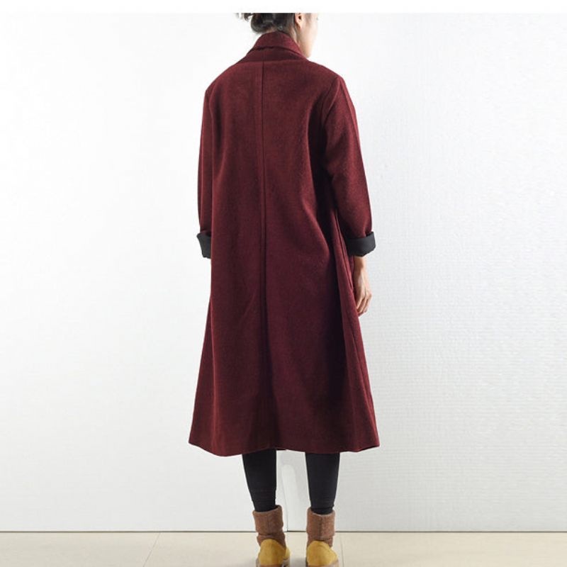 Burgundy Uldfrakker 2024 Vintertrenchcoats Plus Størrelse Cardigans - Dame cardigans