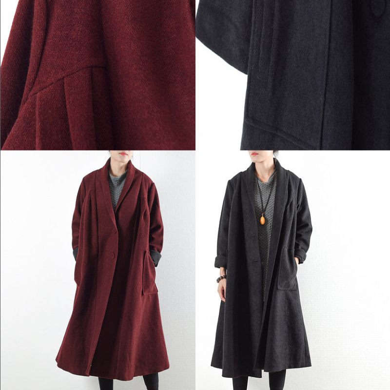 Burgundy Uldfrakker 2024 Vintertrenchcoats Plus Størrelse Cardigans - Dame cardigans