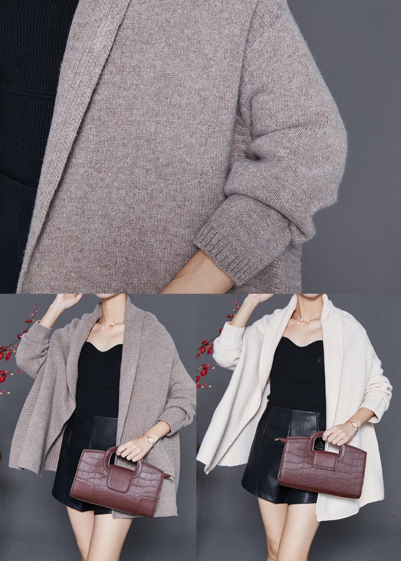 Casual Beige Oversize Tyk Strik Cardigan Efterår - Dame cardigans