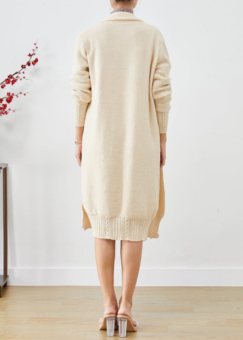 Casual Beige Oversized Cashmere Strik Lange Cardigans Efterår - Dame cardigans