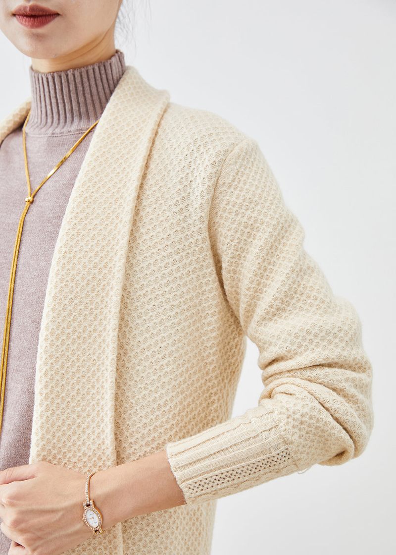 Casual Beige Oversized Cashmere Strik Lange Cardigans Efterår - Dame cardigans