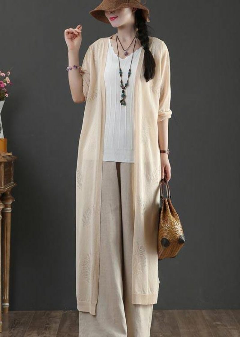 Diy Jacquard Summer Long Loose Coat - Hvid