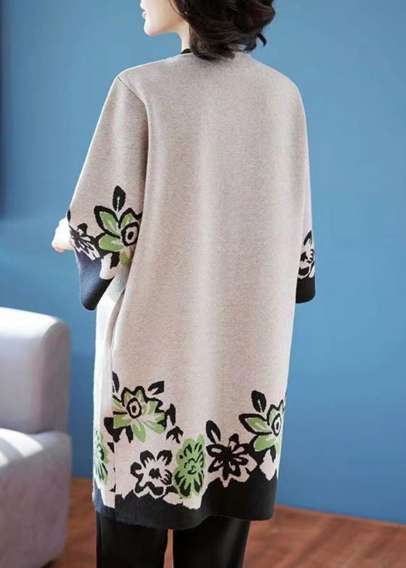 Elegant Camel O-hals Print Patchwork Strik Cardigans Efterår - Dame cardigans