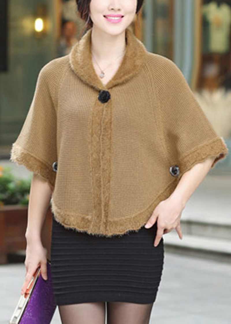 Elegant Camel Peter Pan Collar Strik Cardigan Fall