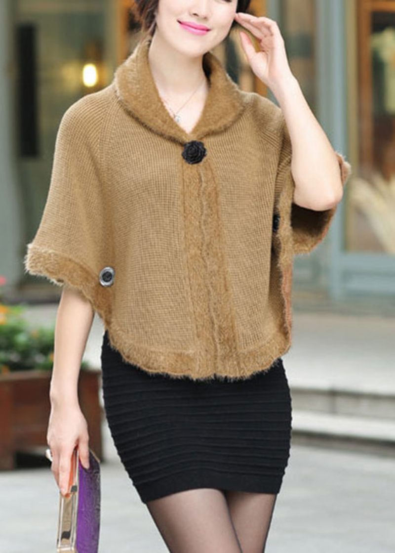 Elegant Camel Peter Pan Collar Strik Cardigan Fall - Kamel