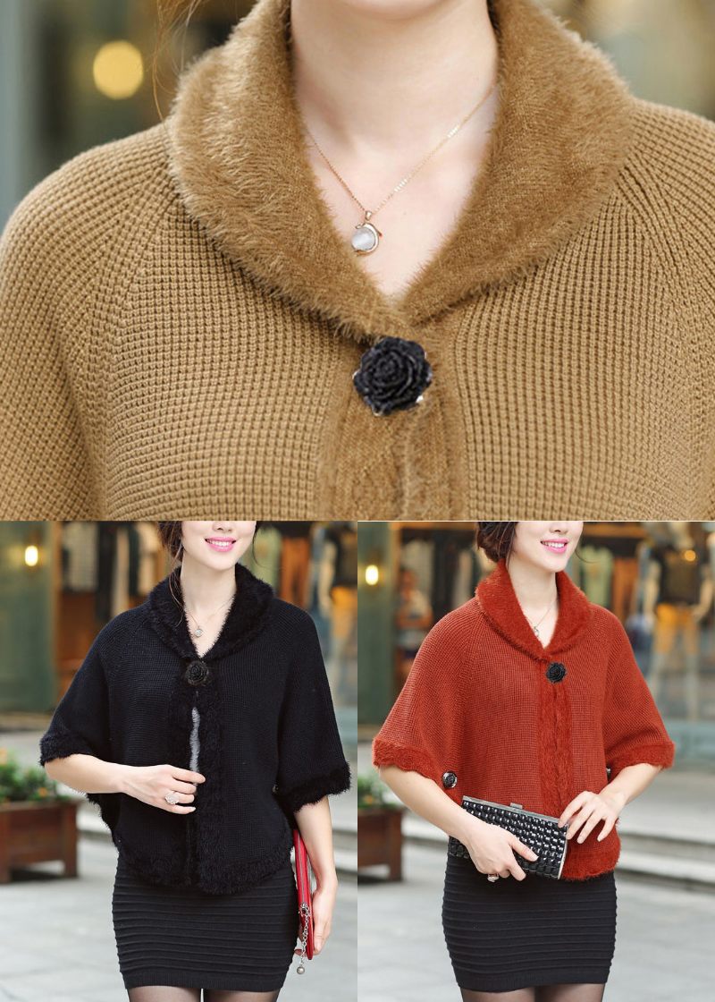 Elegant Camel Peter Pan Collar Strik Cardigan Fall - Kamel