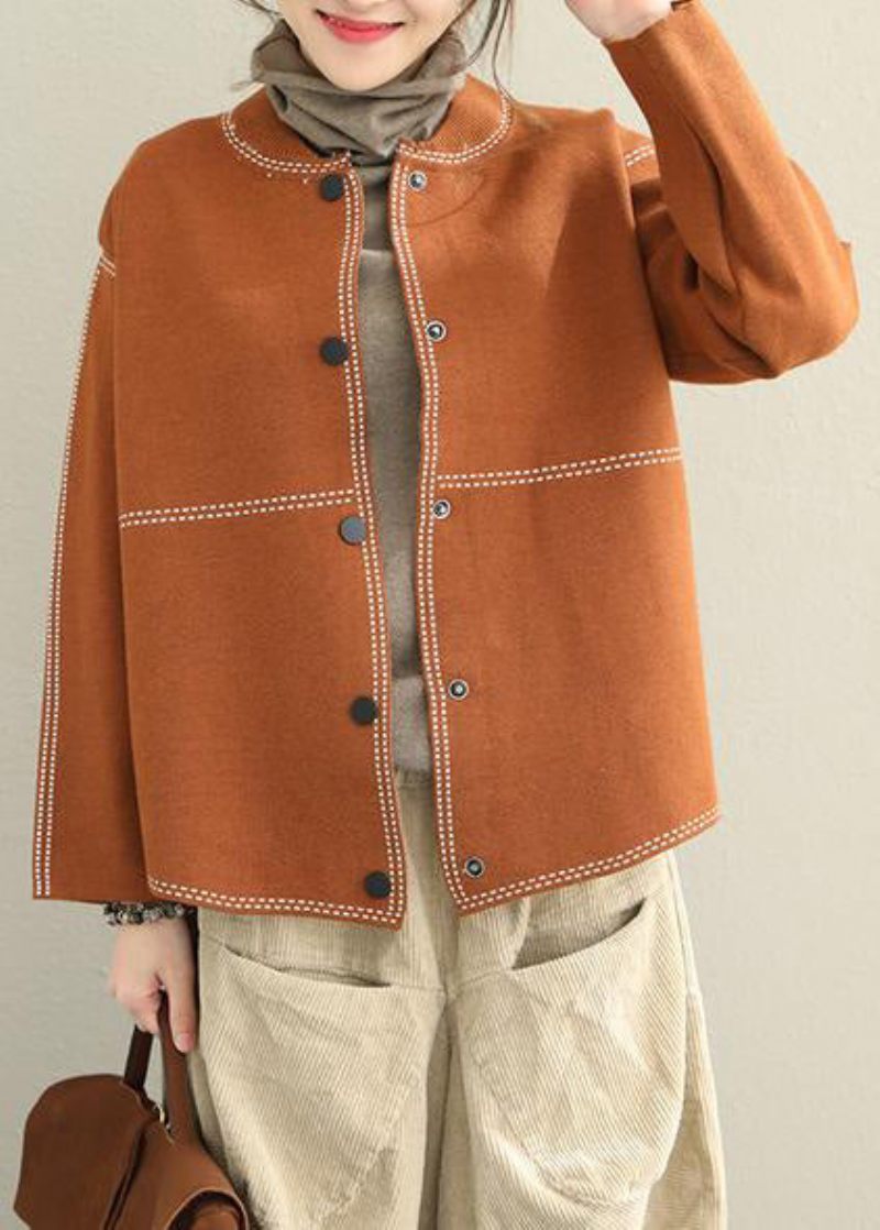 Fin Løs Button Down Sweater Frakke Kvinder Casual Toppe - Beige