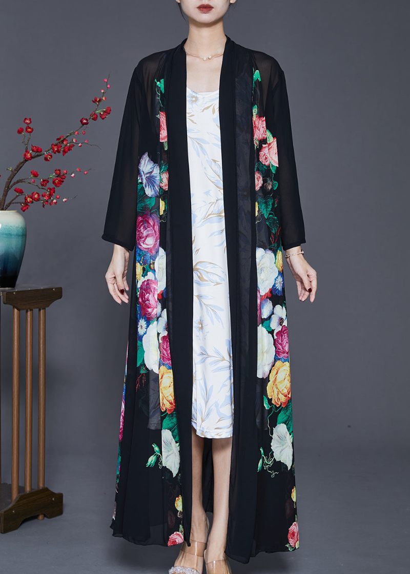 Fin Sort Oversize Print Chiffon Upf 50+ Frakke Cardigan Fjeder - Dame cardigans