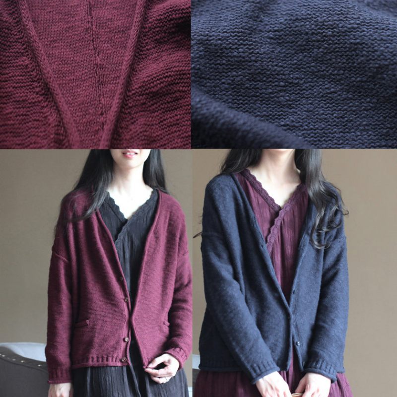 Fine Navy Striktrøjer Plus Size Trøjer Cardigans Bluse V-hals - Bordeaux