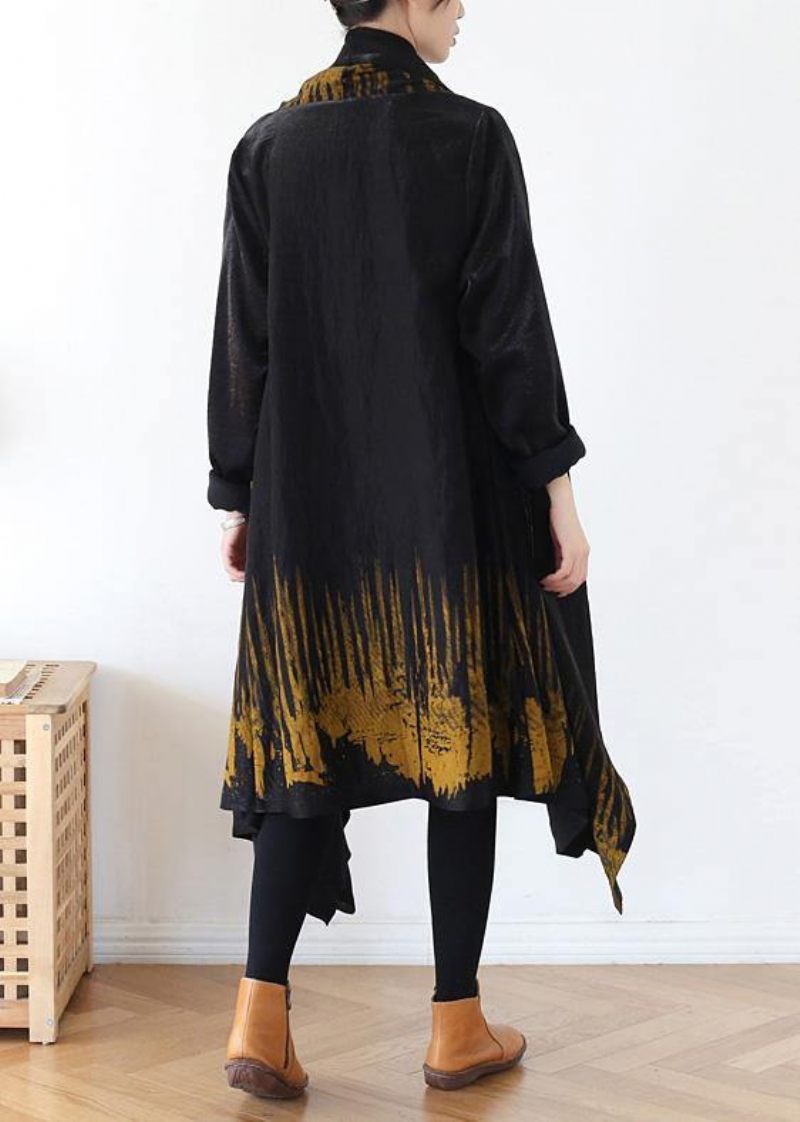 Forårsfrakke Mode Gul Print Asymmetriske Frakker - Dame cardigans