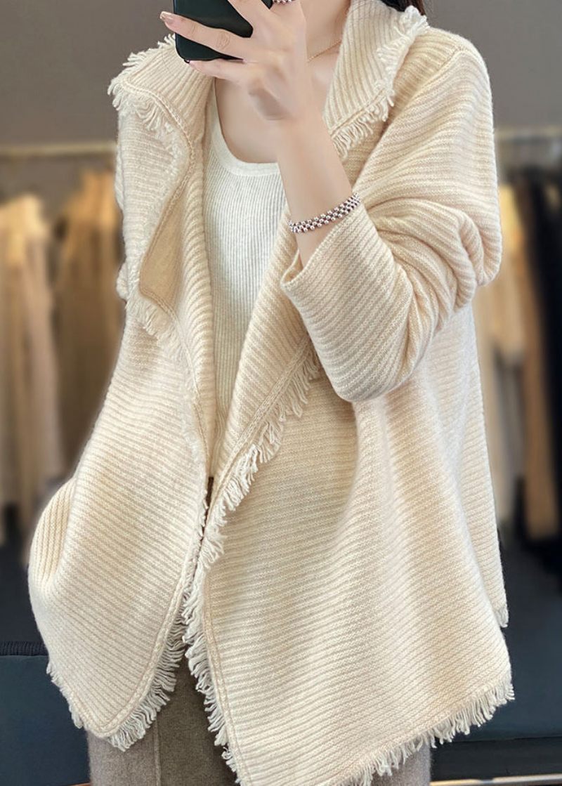 Fransk Beige Kvast Patchwork Hyggelig Uld Cardigan Efterår - Dame cardigans