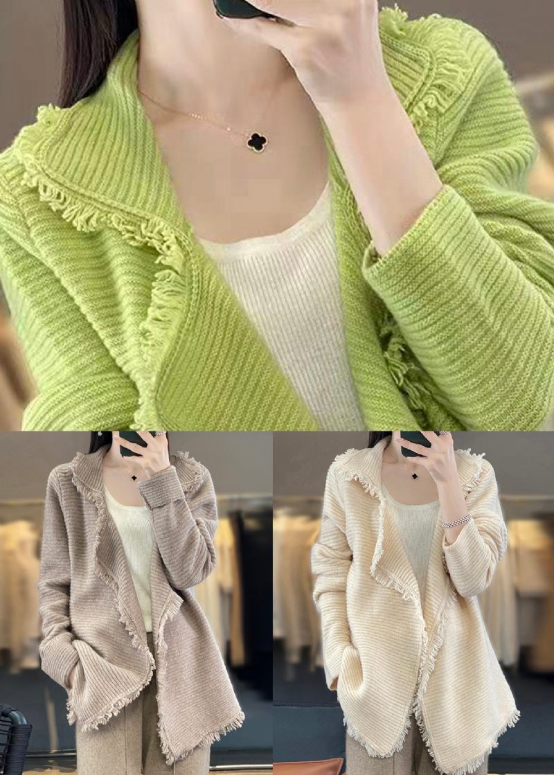 Fransk Beige Kvast Patchwork Hyggelig Uld Cardigan Efterår - Dame cardigans