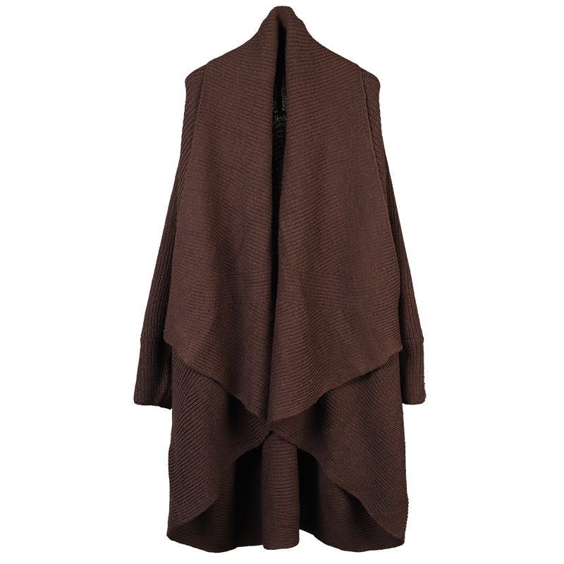 Fransk Chokolade Bat Wing Sleeve Løs Asymmetrisk Design Efterår Lang Sweater Coat - Dame cardigans