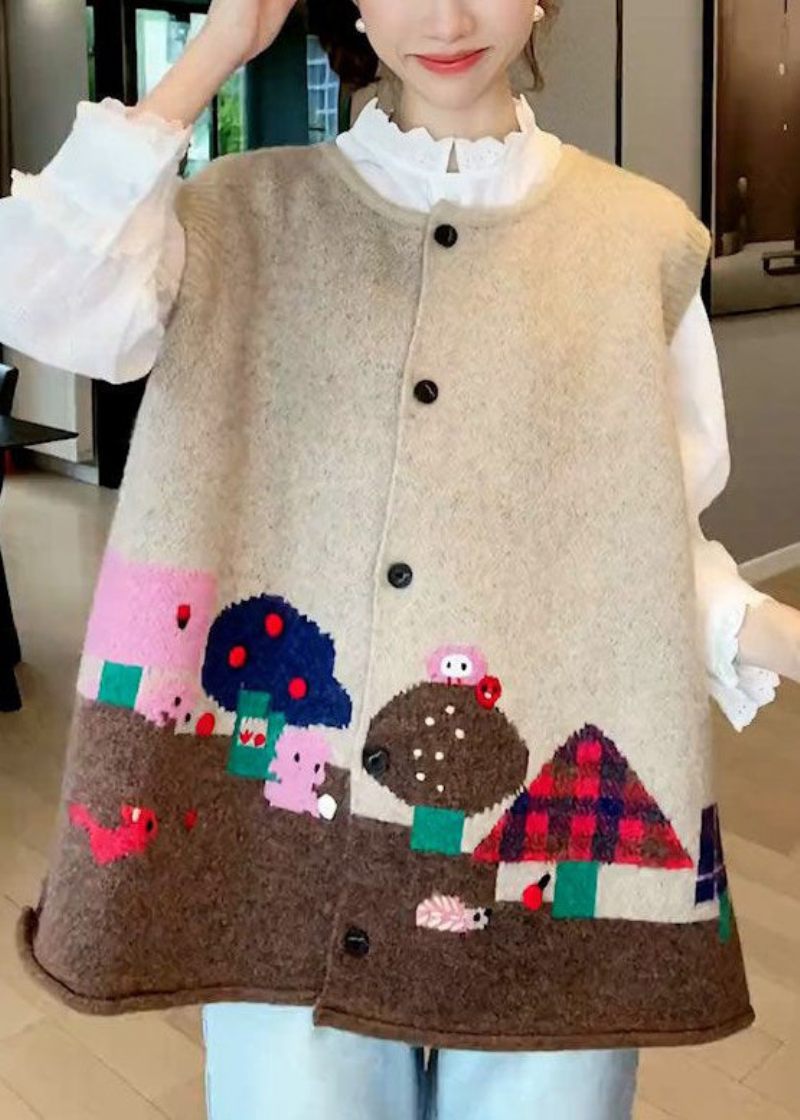 Fransk Pink Knap Patchwork Bomuld Strik Vest Ærmeløs - Dame cardigans