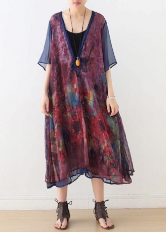 Fransk Print Batwing Sleeve Lang Cardigan