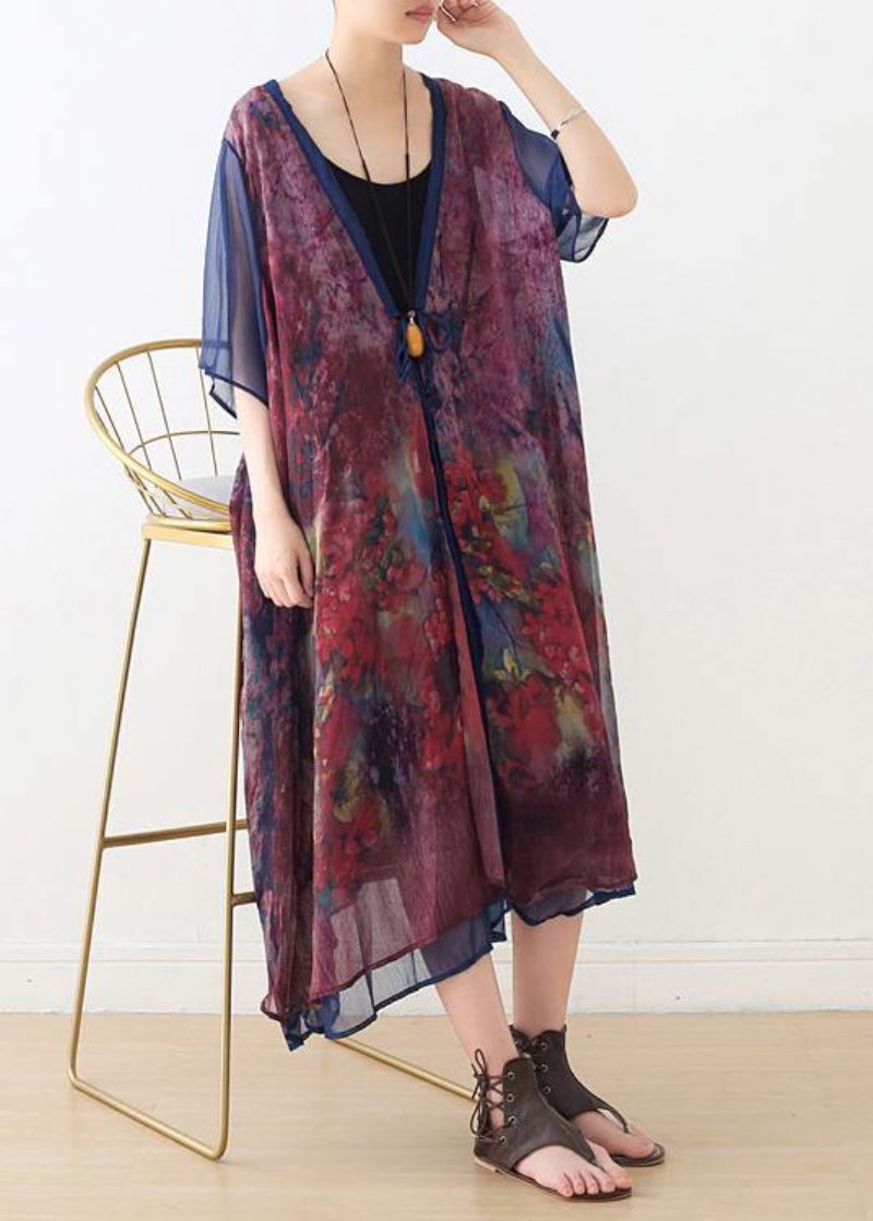 Fransk Print Batwing Sleeve Lang Cardigan - Dame cardigans