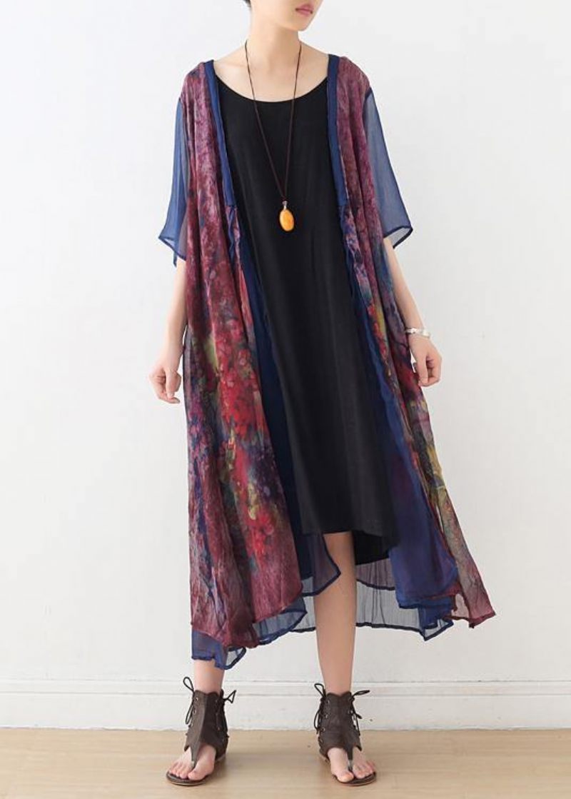 Fransk Print Batwing Sleeve Lang Cardigan - Dame cardigans