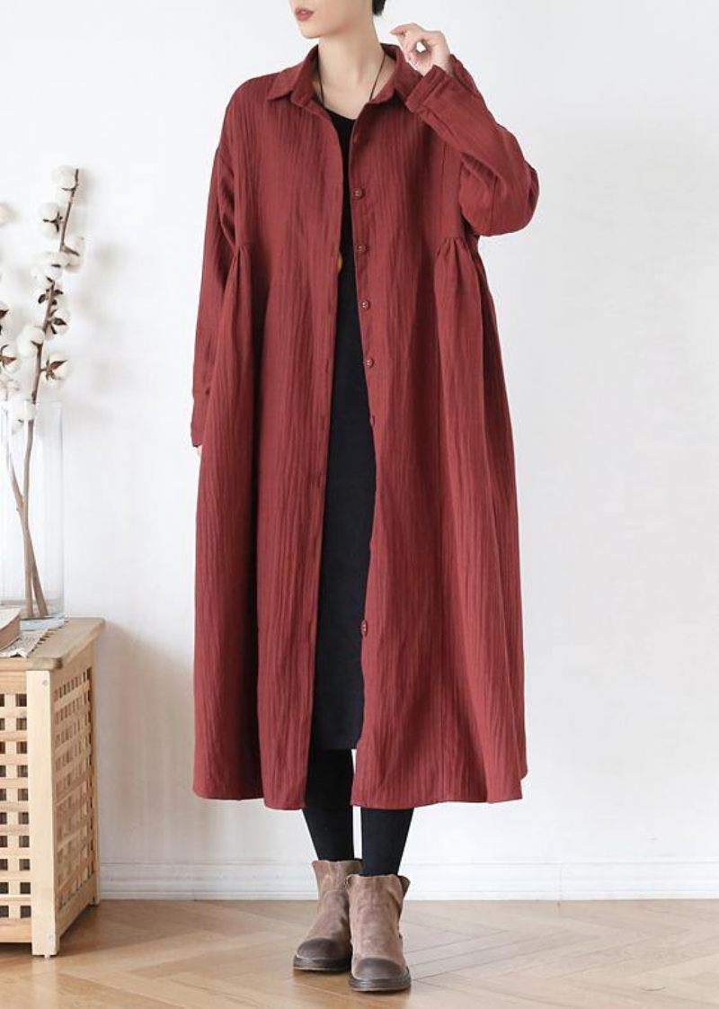 Fransk Revers Cinched Fin Trenchcoat Rød Plus Size Tøj Outwear