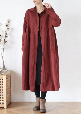 Fransk Revers Cinched Fin Trenchcoat Rød Plus Size Tøj Outwear